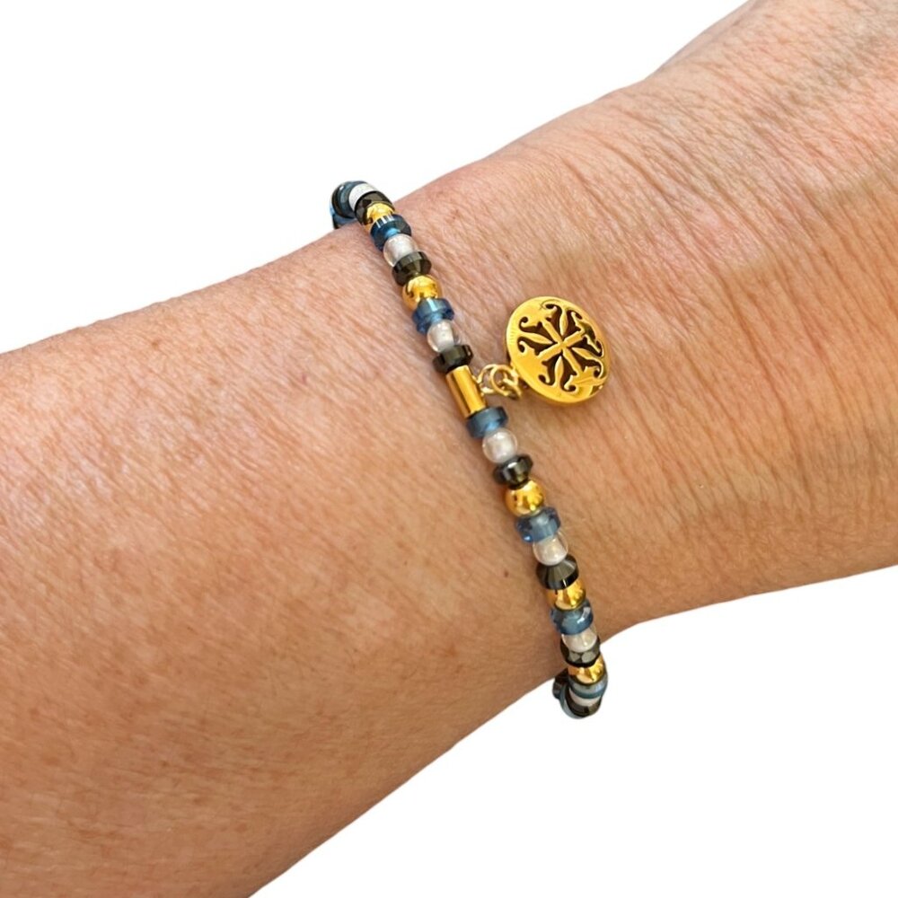 Rustic Cuff Multicolor Beaded Logo Stretch Bracel… - image 1